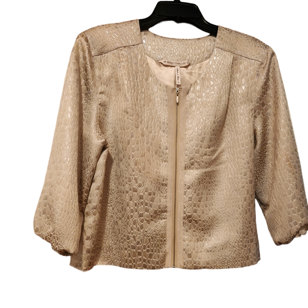 Rebecca Moses metallic gold light weight zip up jacket. XL